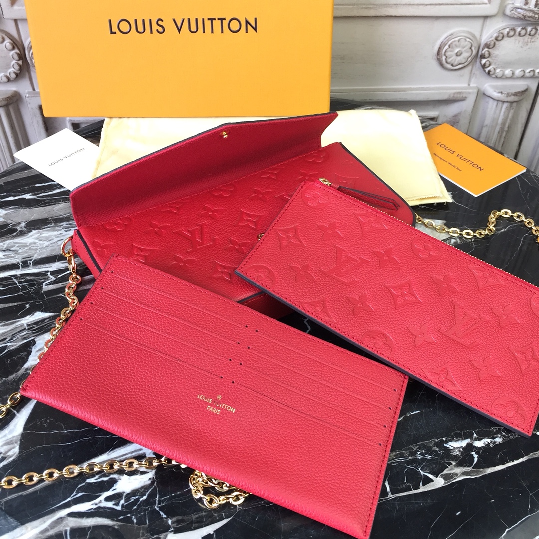 Louis Vuitton FELICIE POCHETTE Handbag Monogram Empreinte M63700 Scarlet Red